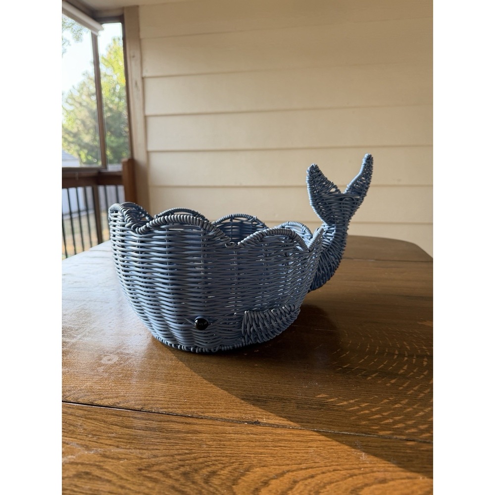 Ciroa Blue Resin Wicker Whale Decorative Storage & Serving Basket - 16"
